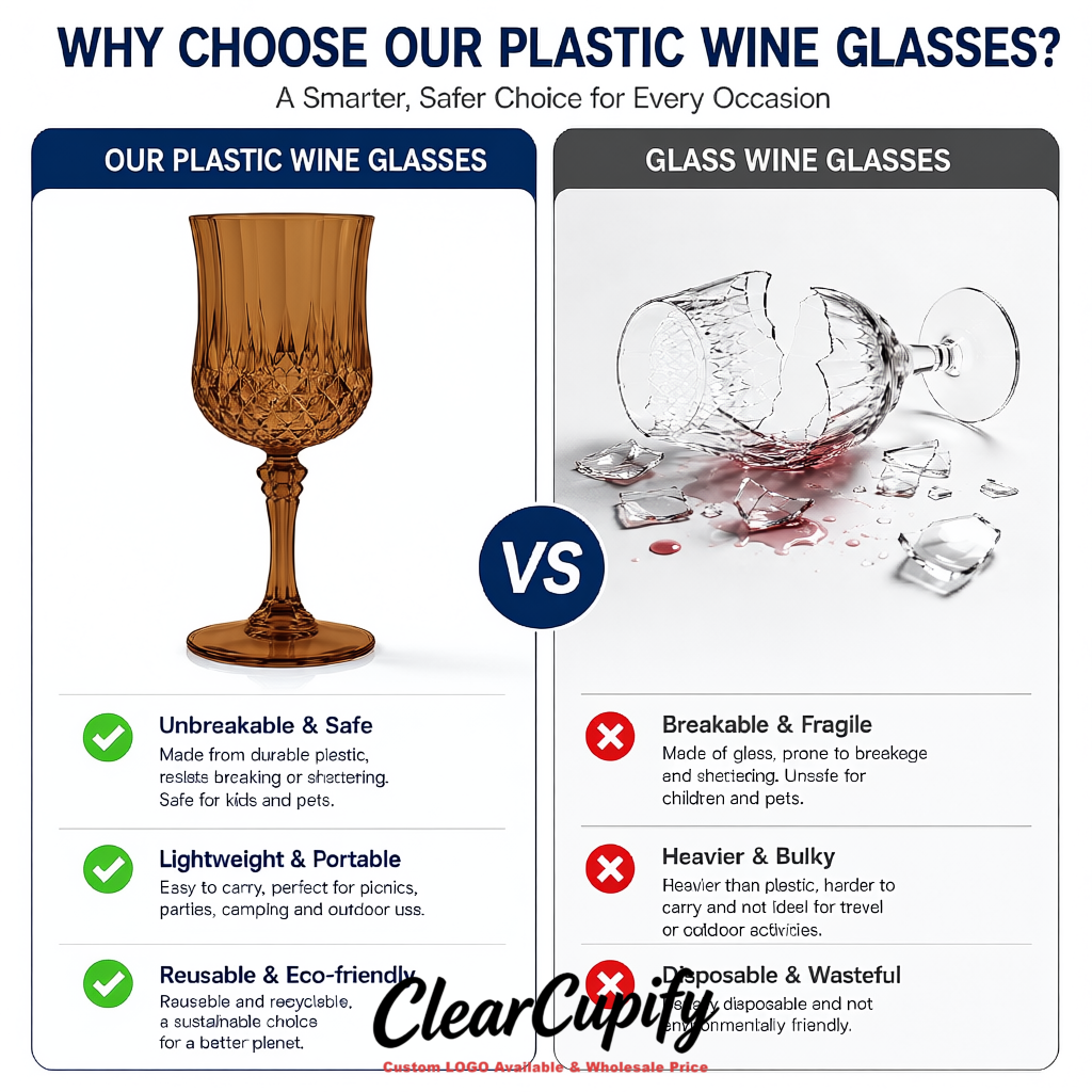 Kraft Brown 7oz Acrylic Plastic Wine Goblets - 2.7 x 6.7 inches Party & Wedding Wine Glasses