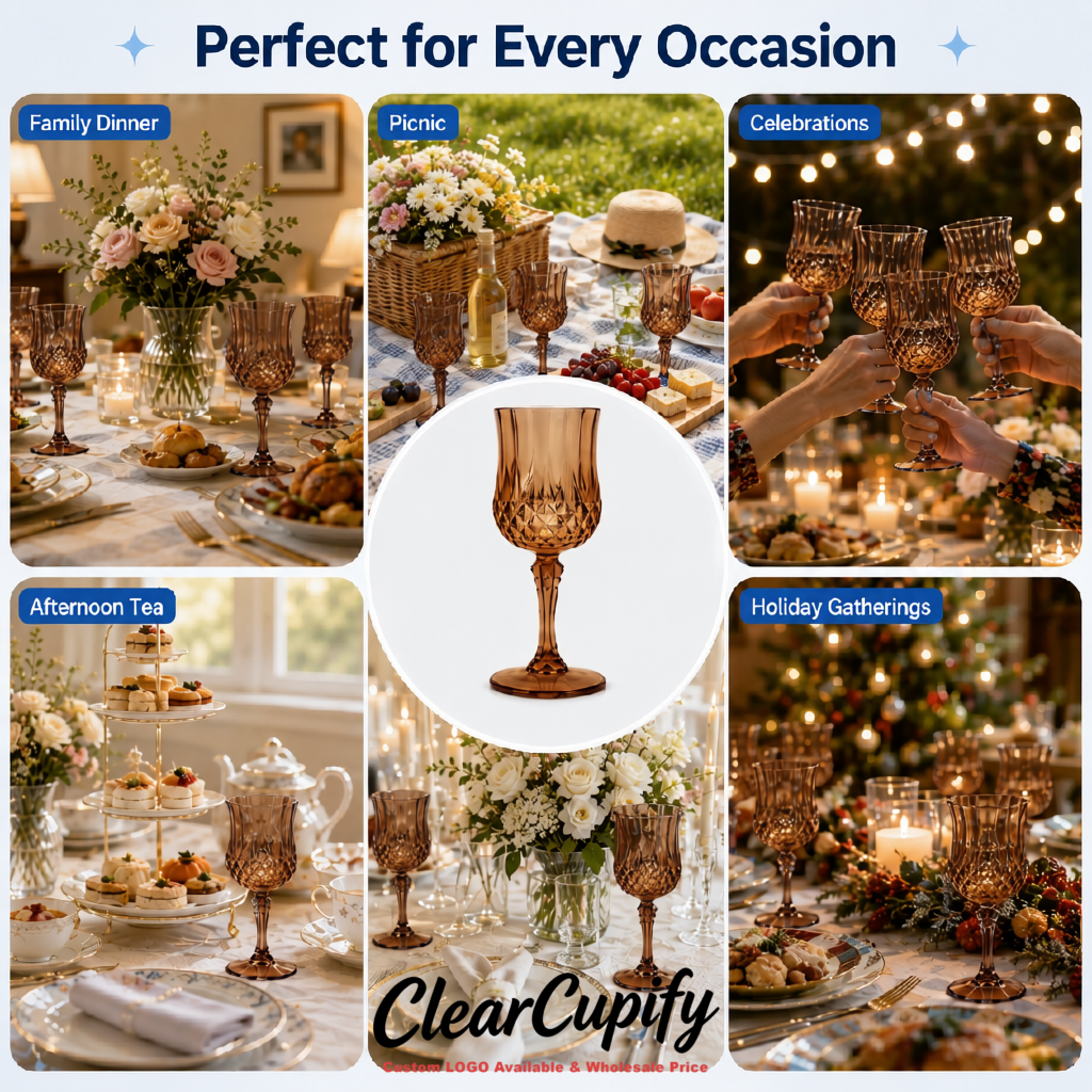 Kraft Brown 7oz Acrylic Plastic Wine Goblets - 2.7 x 6.7 inches Party & Wedding Wine Glasses