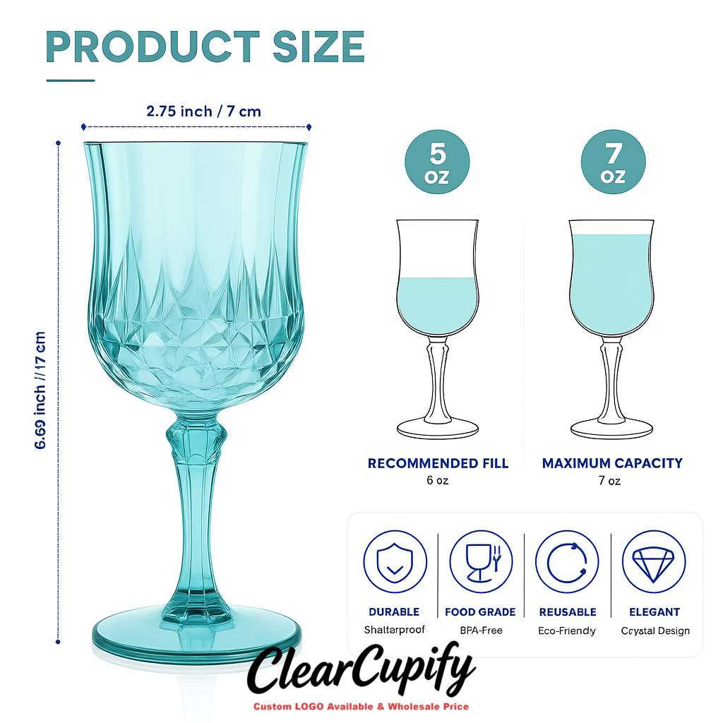 Lake Blue 7oz Acrylic Plastic Wine Goblets - 2.7 x 6.7 inches Party & Wedding Wine Glasses