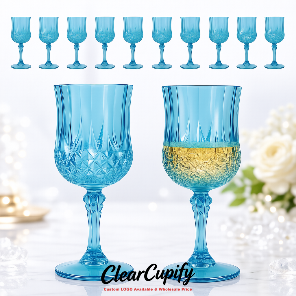 Lake Blue 7oz Acrylic Plastic Wine Goblets - 2.7 x 6.7 inches Party & Wedding Wine Glasses