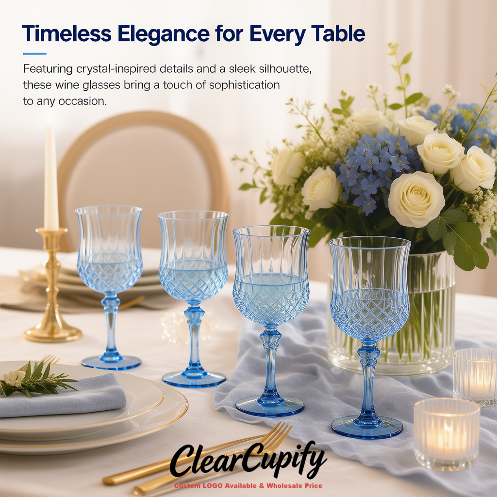Lake Blue 7oz Acrylic Plastic Wine Goblets - 2.7 x 6.7 inches Party & Wedding Wine Glasses