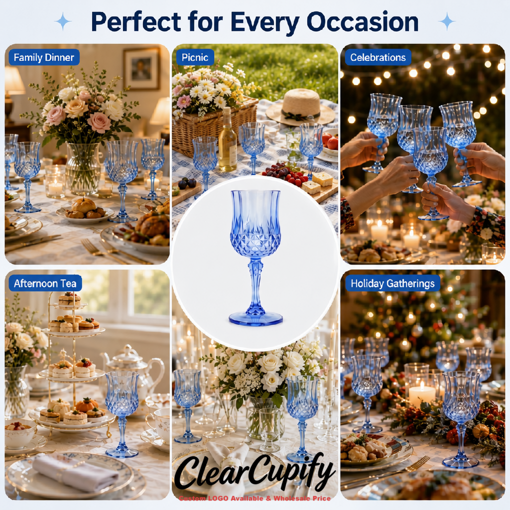 Lake Blue 7oz Acrylic Plastic Wine Goblets - 2.7 x 6.7 inches Party & Wedding Wine Glasses