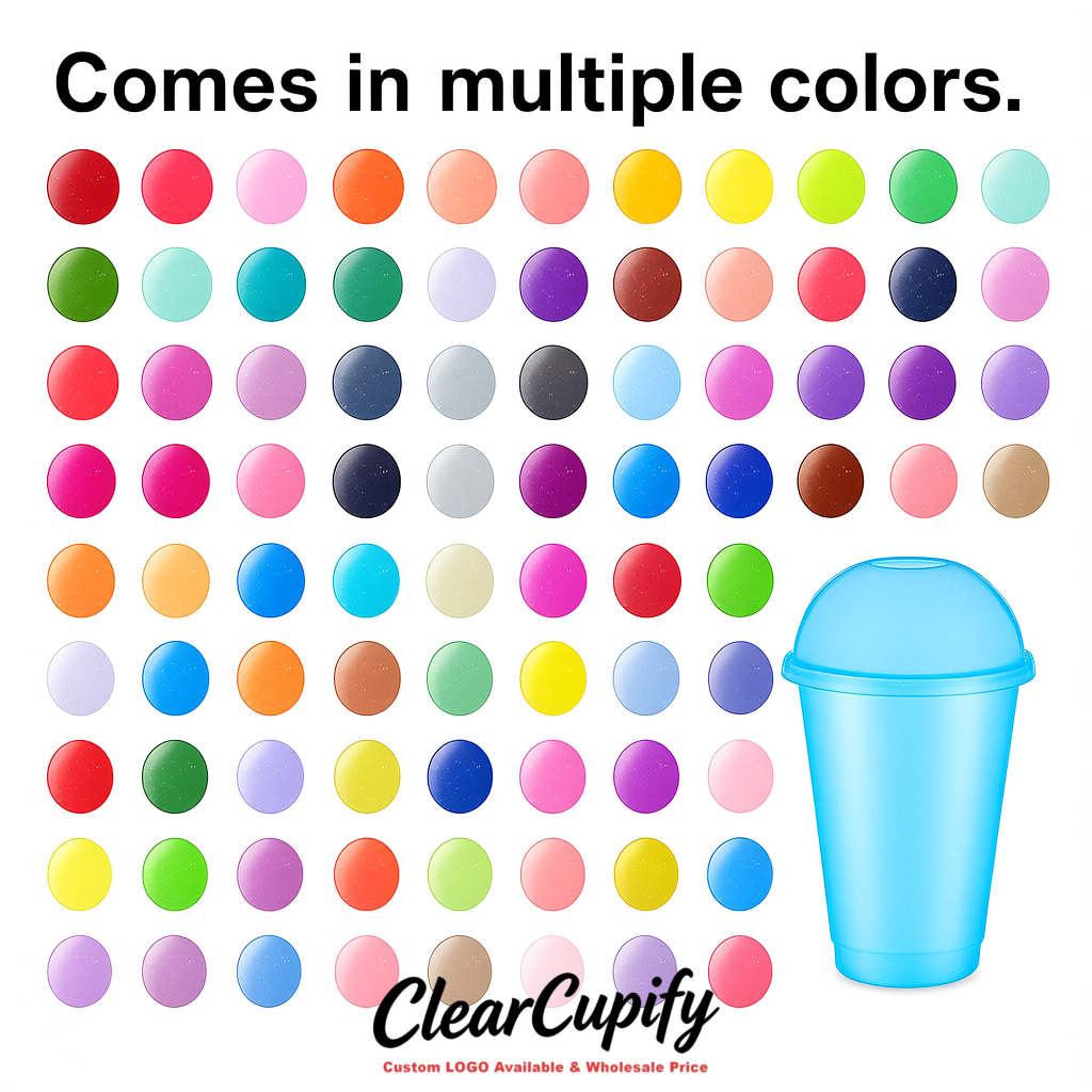 Lake Blue 16 oz Plastic Slushie Cups with Dome Lid & Detachable Spoon Straws for Milkshake, Boba, Smoothies, Iced Coffee