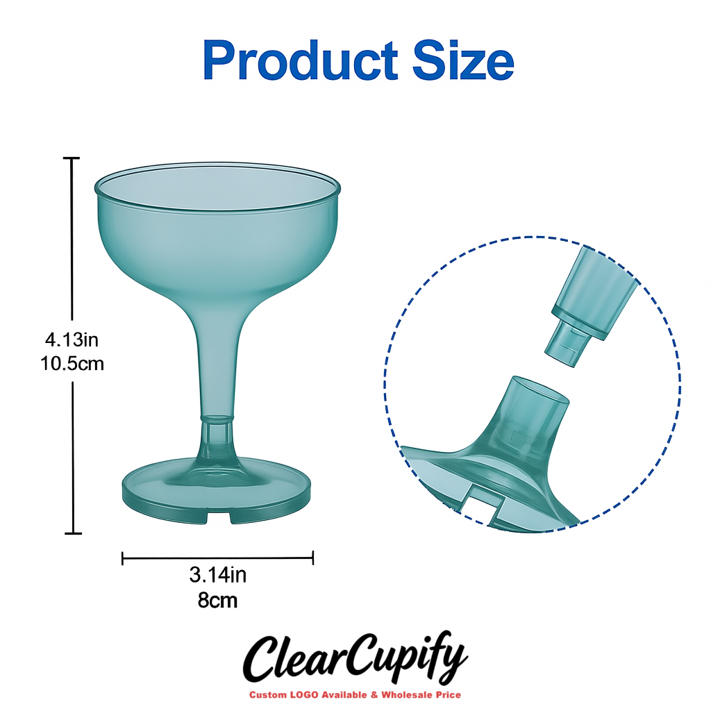Lake Blue 5oz Stackable Plastic Martini Glasses 4.13x3.14 inches/10.5x8 cm For Champagne Tower