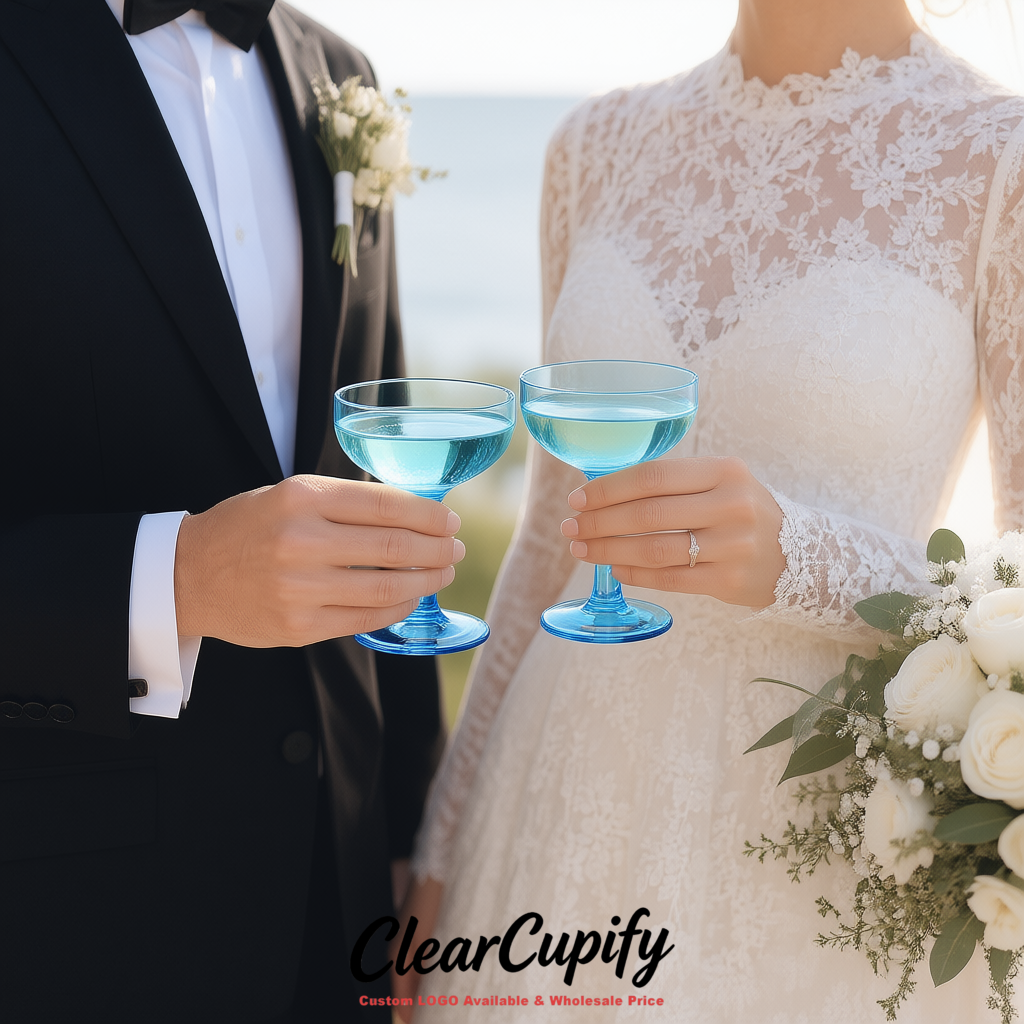 Lake Blue 5oz Stackable Plastic Martini Glasses 4.13x3.14 inches/10.5x8 cm For Champagne Tower