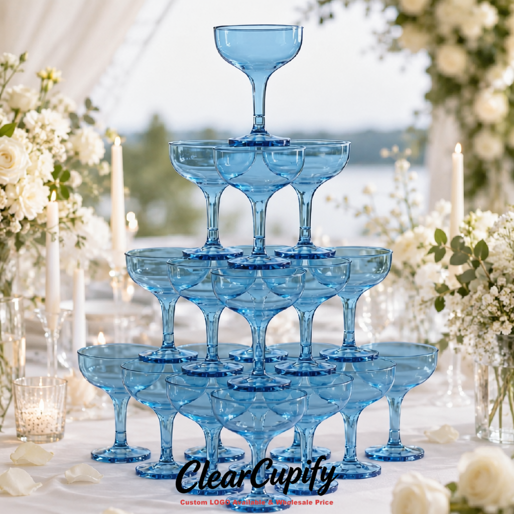 Lake Blue 5oz Stackable Plastic Martini Glasses 4.13x3.14 inches/10.5x8 cm For Champagne Tower