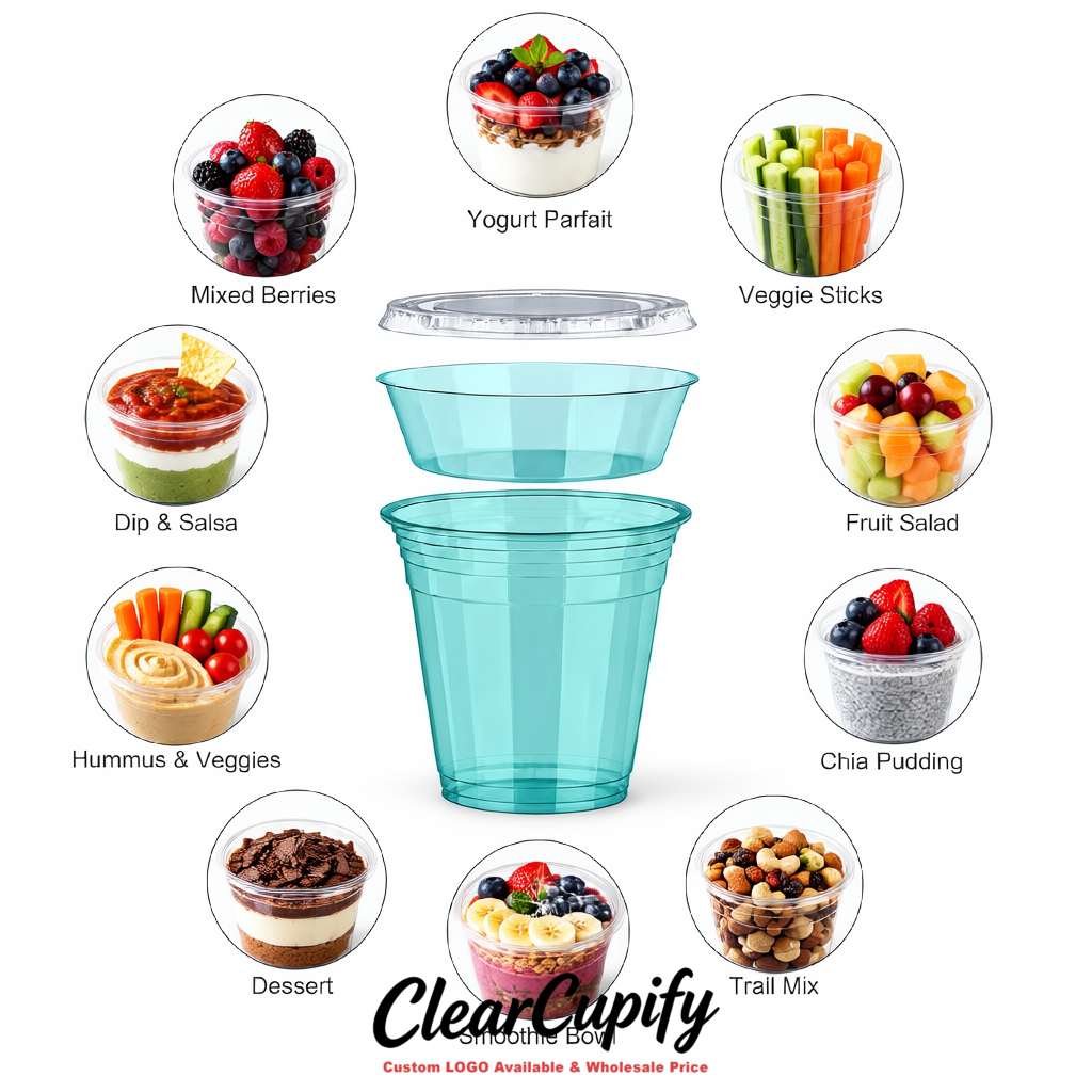 Lake Blue 12 oz Disposable Plastic Parfait Cups with Insert & Flat lids 3.85 x 2.1 x 4 inches