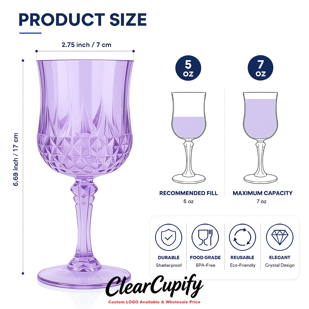 Lavender 7oz Acrylic Plastic Wine Goblets - 2.7 x 6.7 inches Party & Wedding Wine Glasses
