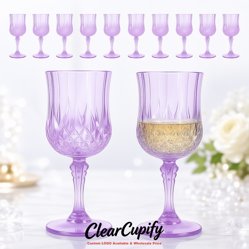 Lavender 7oz Acrylic Plastic Wine Goblets - 2.7 x 6.7 inches Party & Wedding Wine Glasses
