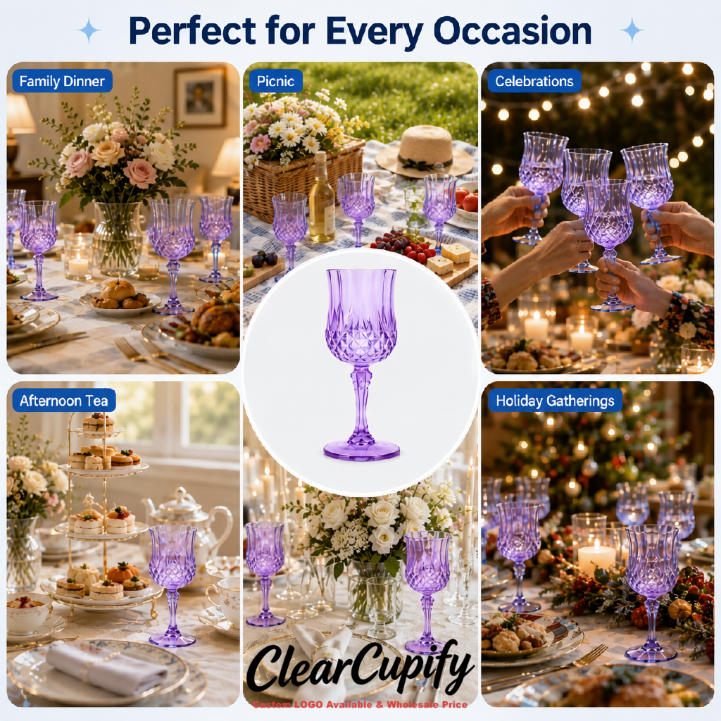 Lavender 7oz Acrylic Plastic Wine Goblets - 2.7 x 6.7 inches Party & Wedding Wine Glasses