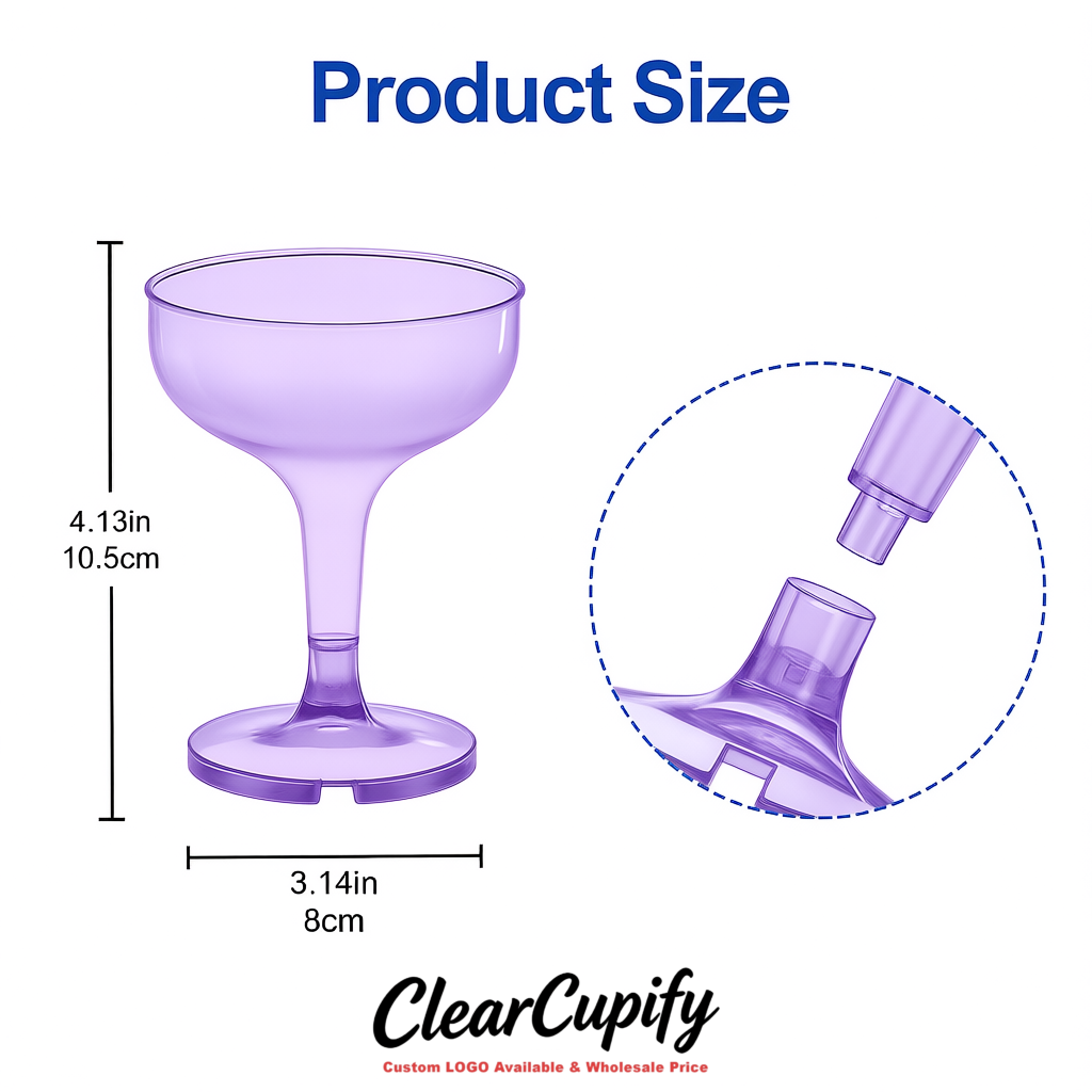 Lavender 5oz Stackable Plastic Martini Glasses 4.13x3.14 inches/10.5x8 cm For Champagne Tower