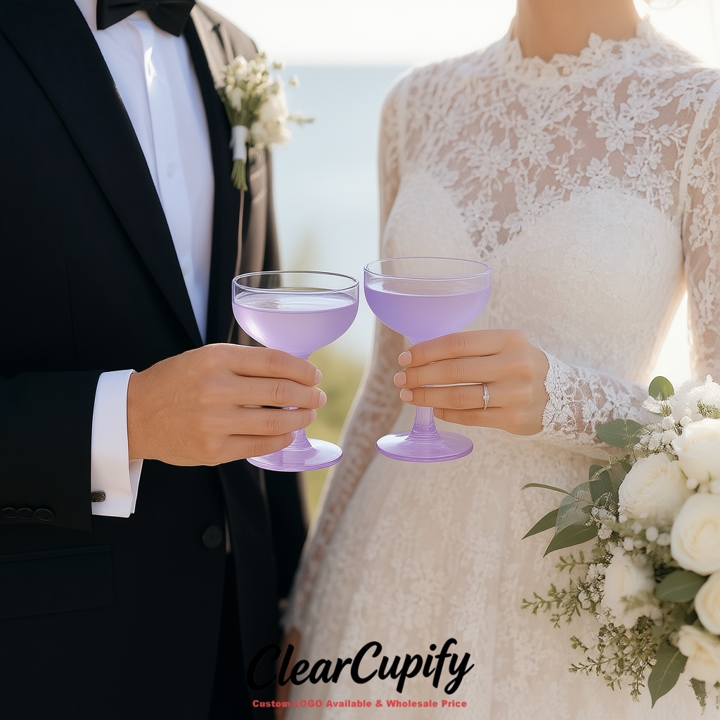 Lavender 5oz Stackable Plastic Martini Glasses 4.13x3.14 inches/10.5x8 cm For Champagne Tower Lavender 5oz Stackable Plastic Martini Glasses 4.13x3.14 inches/10.5x8 cm For Champagne Tower