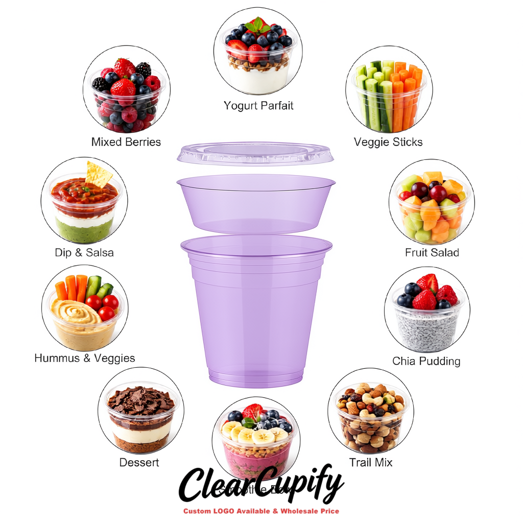 Lavender 12 oz Disposable Plastic Parfait Cups with Insert & Flat lids 3.85 x 2.1 x 4 inches