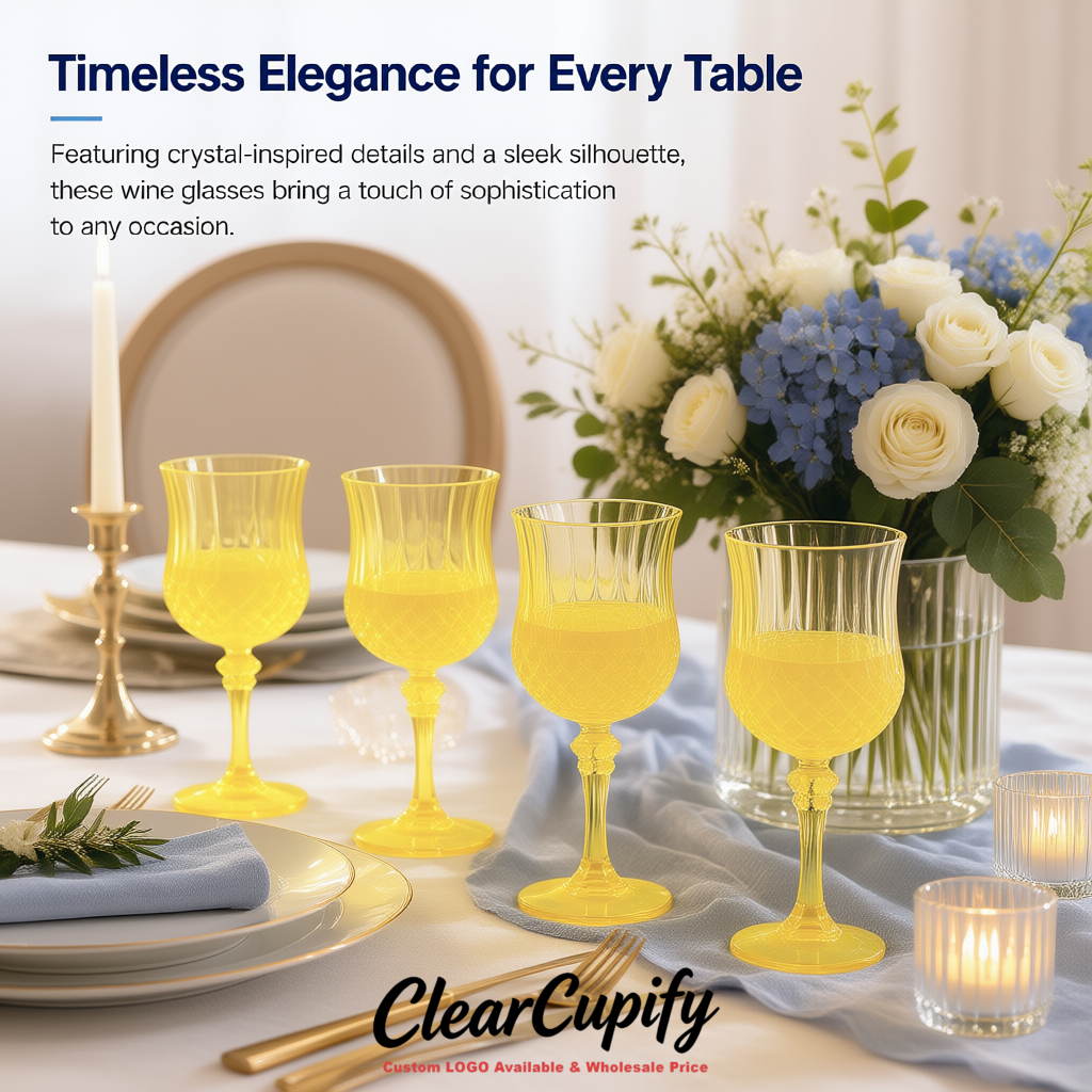 Lemon Yellow 7oz Acrylic Plastic Wine Goblets - 2.7 x 6.7 inches Party & Wedding Wine Glasses