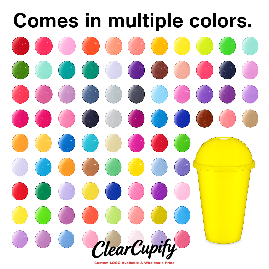 Lemon Yellow 16 oz Plastic Slushie Cups with Dome Lid & Detachable Spoon Straws for Milkshake, Boba, Smoothies, Iced Coffee