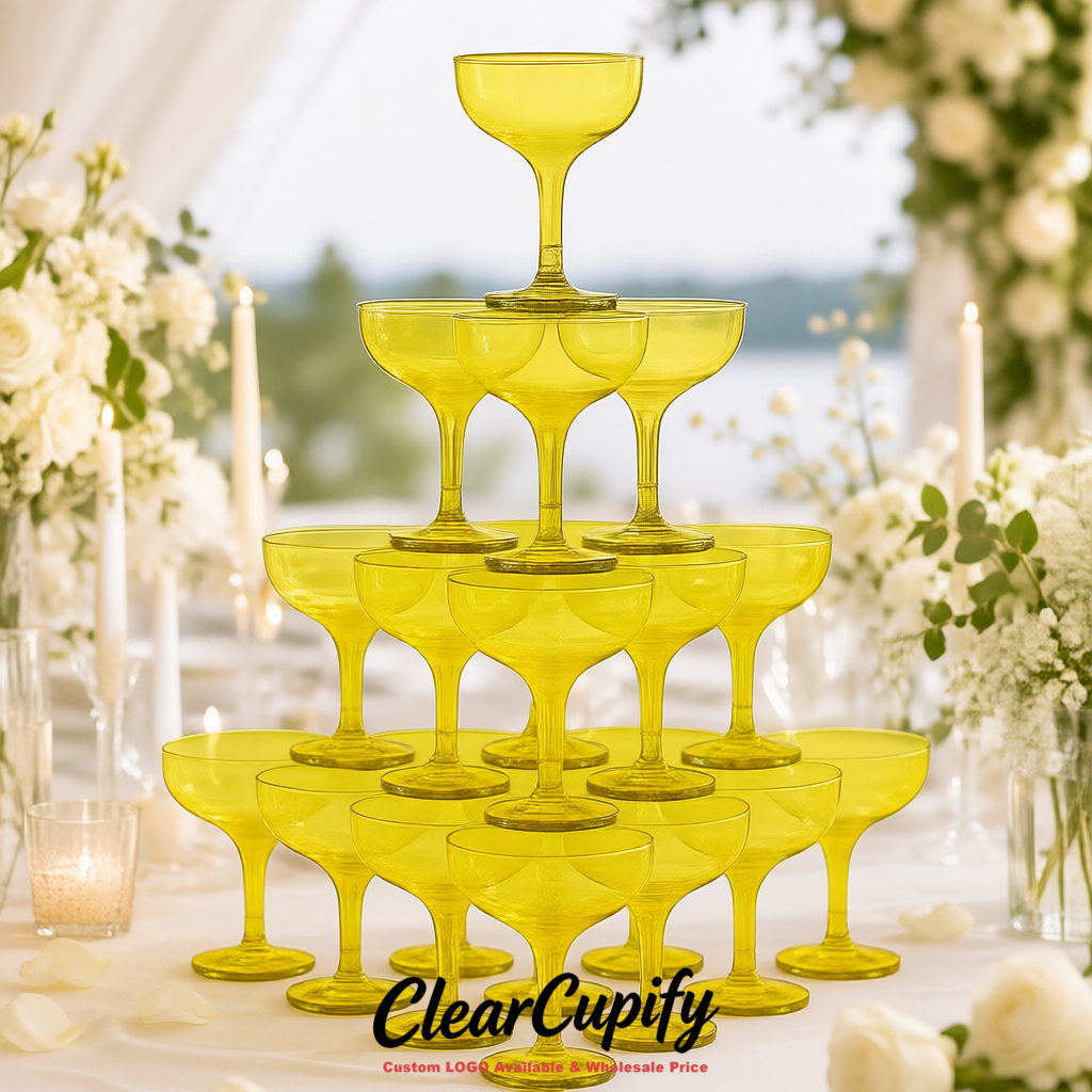 Lemon Yellow 5oz Stackable Plastic Martini Glasses 4.13x3.14 inches/10.5x8 cm For Champagne Tower