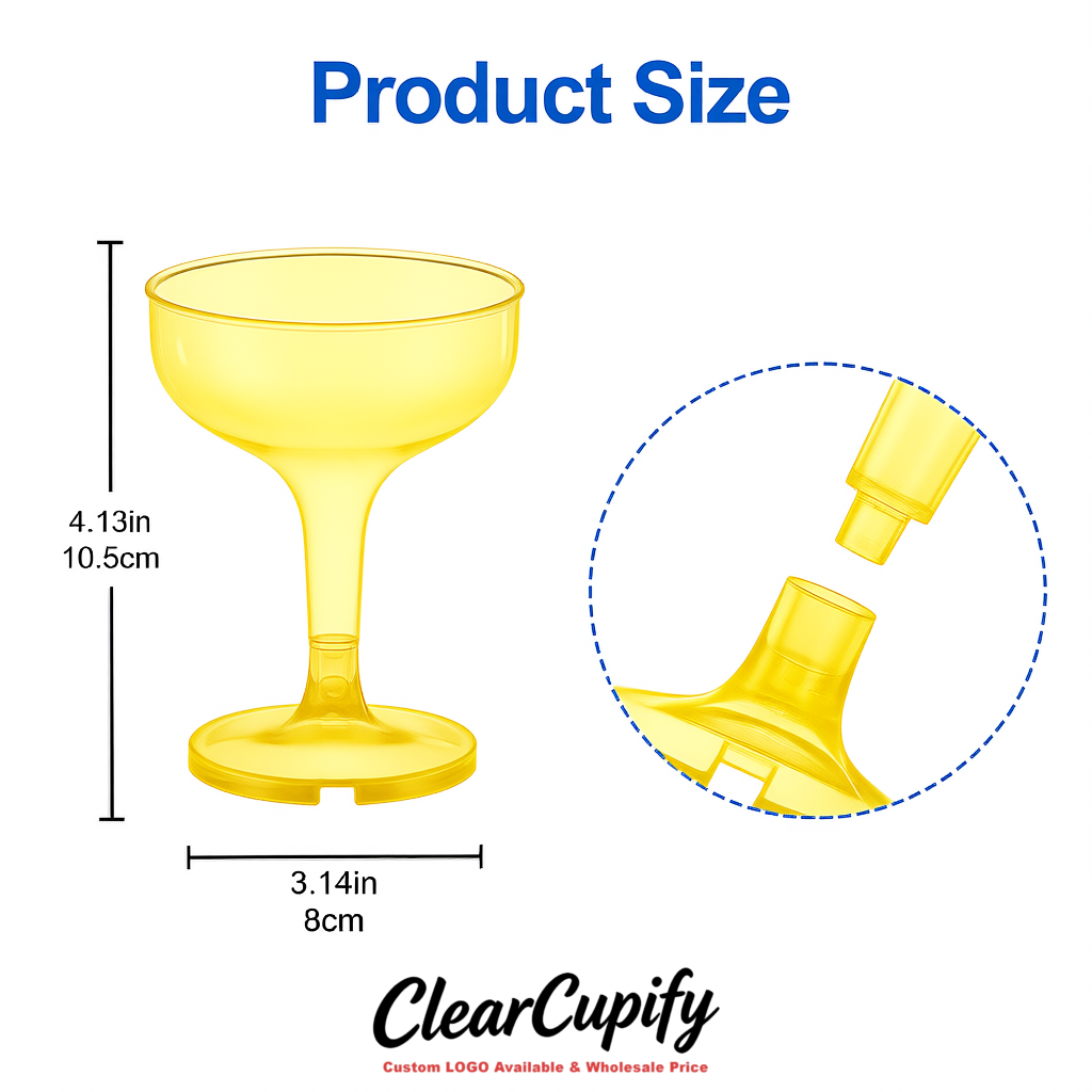 Lemon Yellow 5oz Stackable Plastic Martini Glasses 4.13x3.14 inches/10.5x8 cm For Champagne Tower