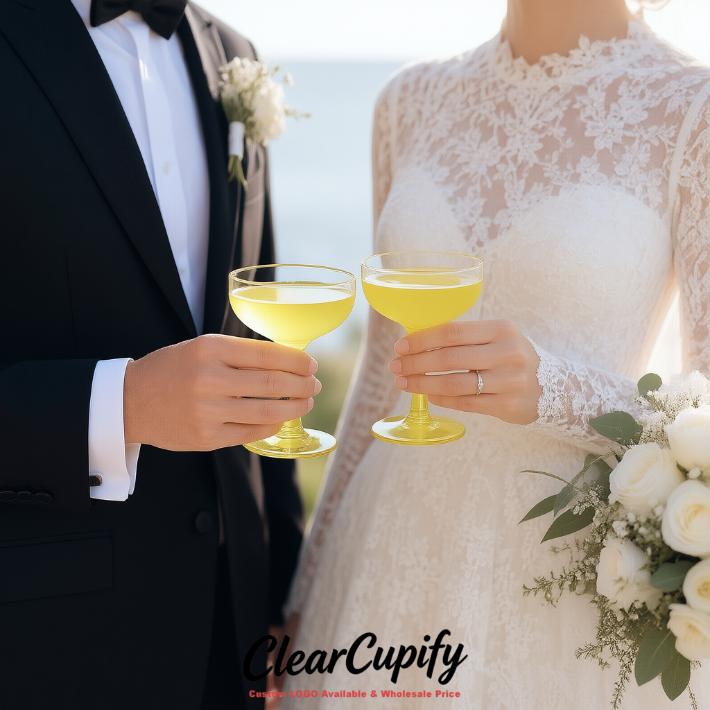 Lemon Yellow 5oz Stackable Plastic Martini Glasses 4.13x3.14 inches/10.5x8 cm For Champagne Tower