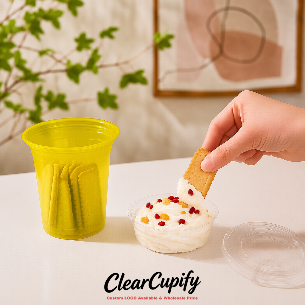 Lemon Yellow 12 oz Disposable Plastic Parfait Cups with Insert & Flat lids 3.85 x 2.1 x 4 inches