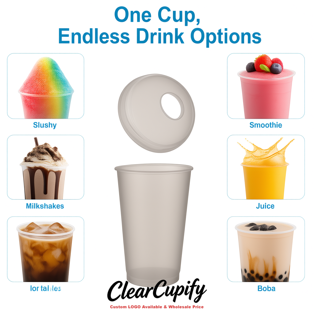 Light Slate Gray 16 oz Plastic Slushie Cups with Dome Lid & Detachable Spoon Straws for Milkshake, Boba, Smoothies, Iced Coffee