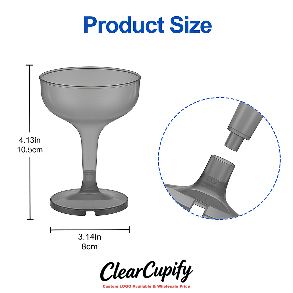 Light Slate Gray 5oz Stackable Plastic Martini Glasses 4.13x3.14 inches/10.5x8 cm For Champagne Tower