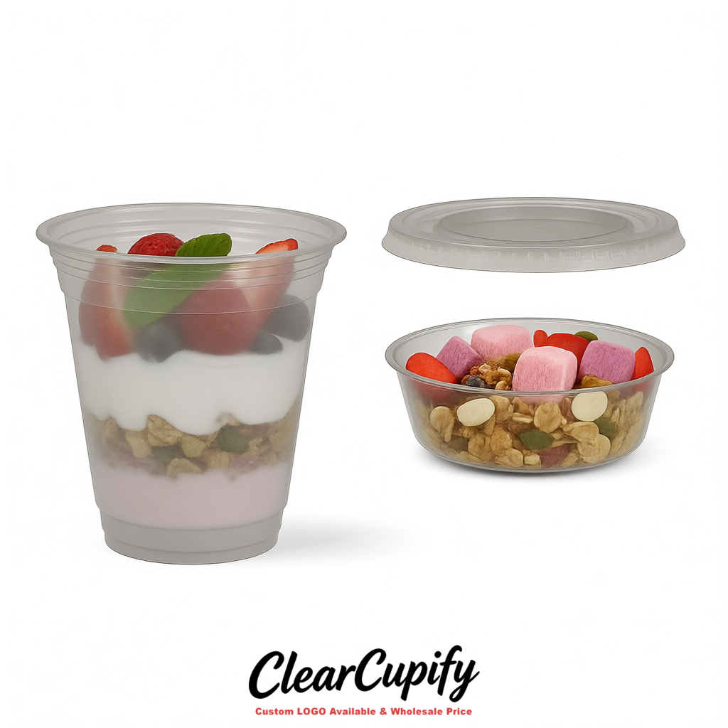 Light Slate Gray 12 oz Disposable Plastic Parfait Cups with Insert & Flat lids 3.85 x 2.1 x 4 inches
