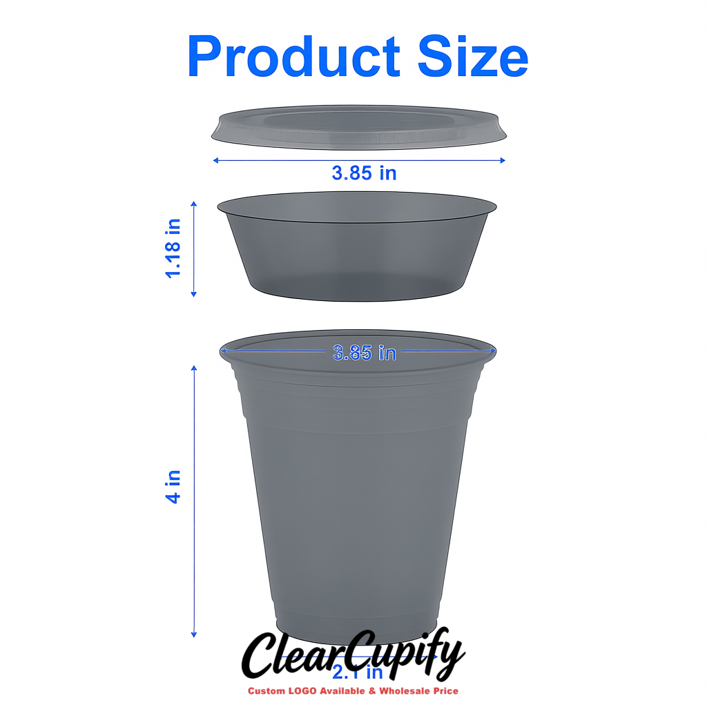 Light Slate Gray 12 oz Disposable Plastic Parfait Cups with Insert & Flat lids 3.85 x 2.1 x 4 inches