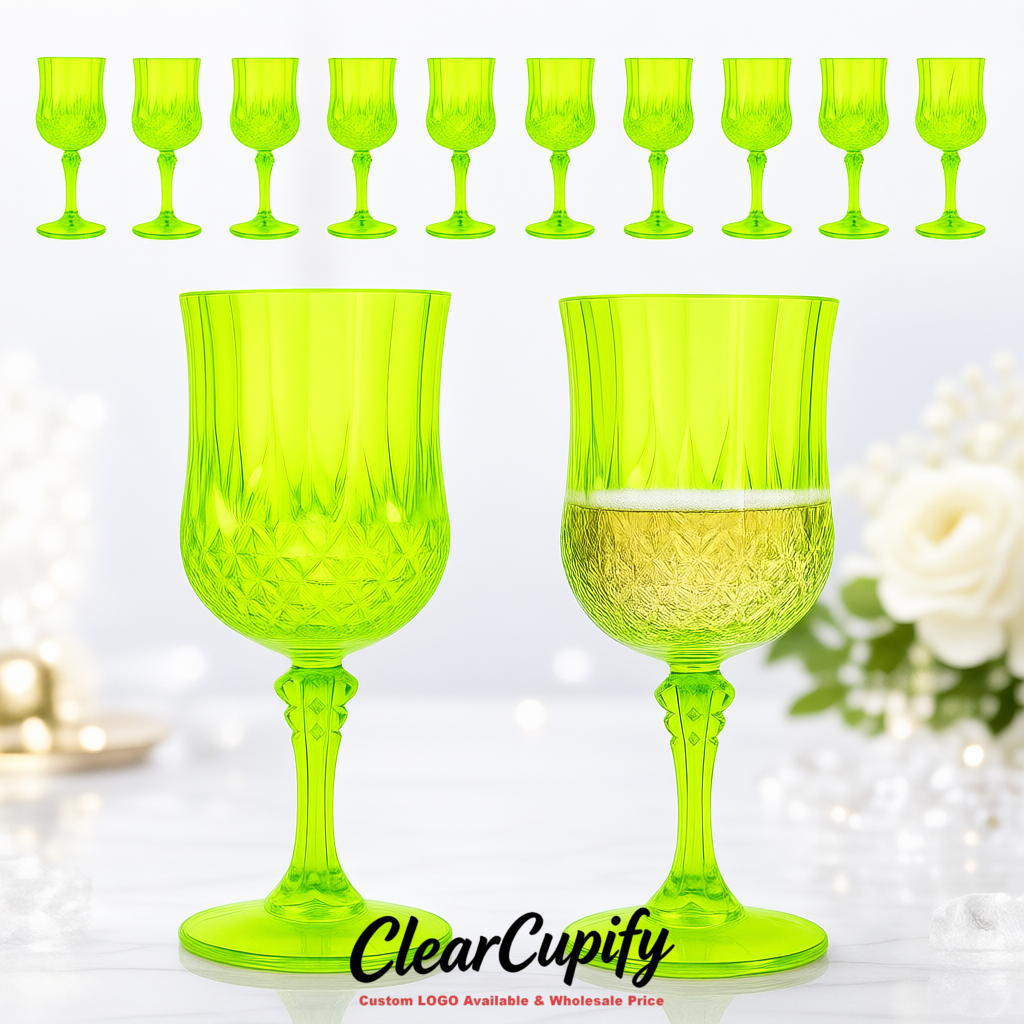 Lime Green 7oz Acrylic Plastic Wine Goblets - 2.7 x 6.7 inches Party & Wedding Wine Glasses