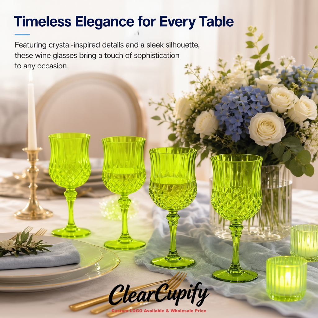 Lime Green 7oz Acrylic Plastic Wine Goblets - 2.7 x 6.7 inches Party & Wedding Wine Glasses