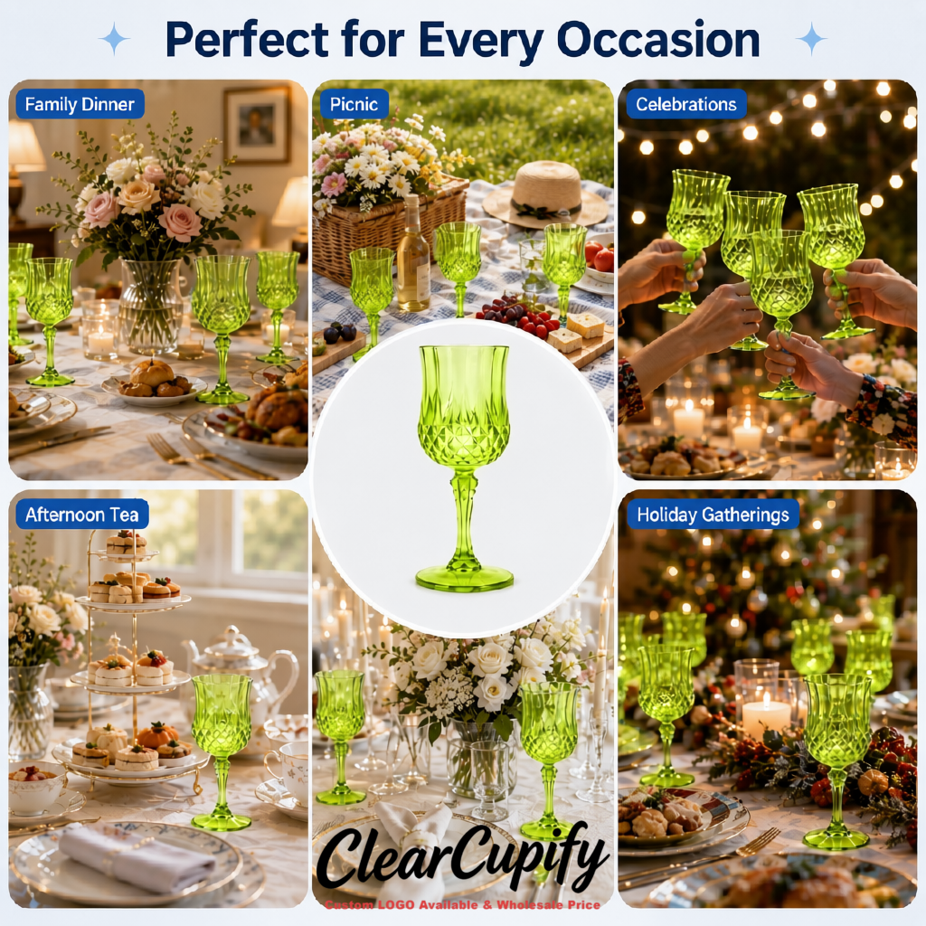 Lime Green 7oz Acrylic Plastic Wine Goblets - 2.7 x 6.7 inches Party & Wedding Wine Glasses
