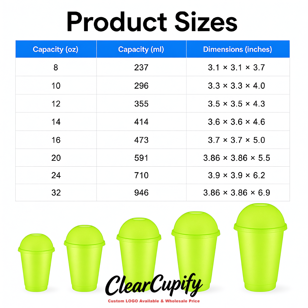 Lime Green 16 oz Plastic Slushie Cups with Dome Lid & Detachable Spoon Straws for Milkshake, Boba, Smoothies, Iced Coffee