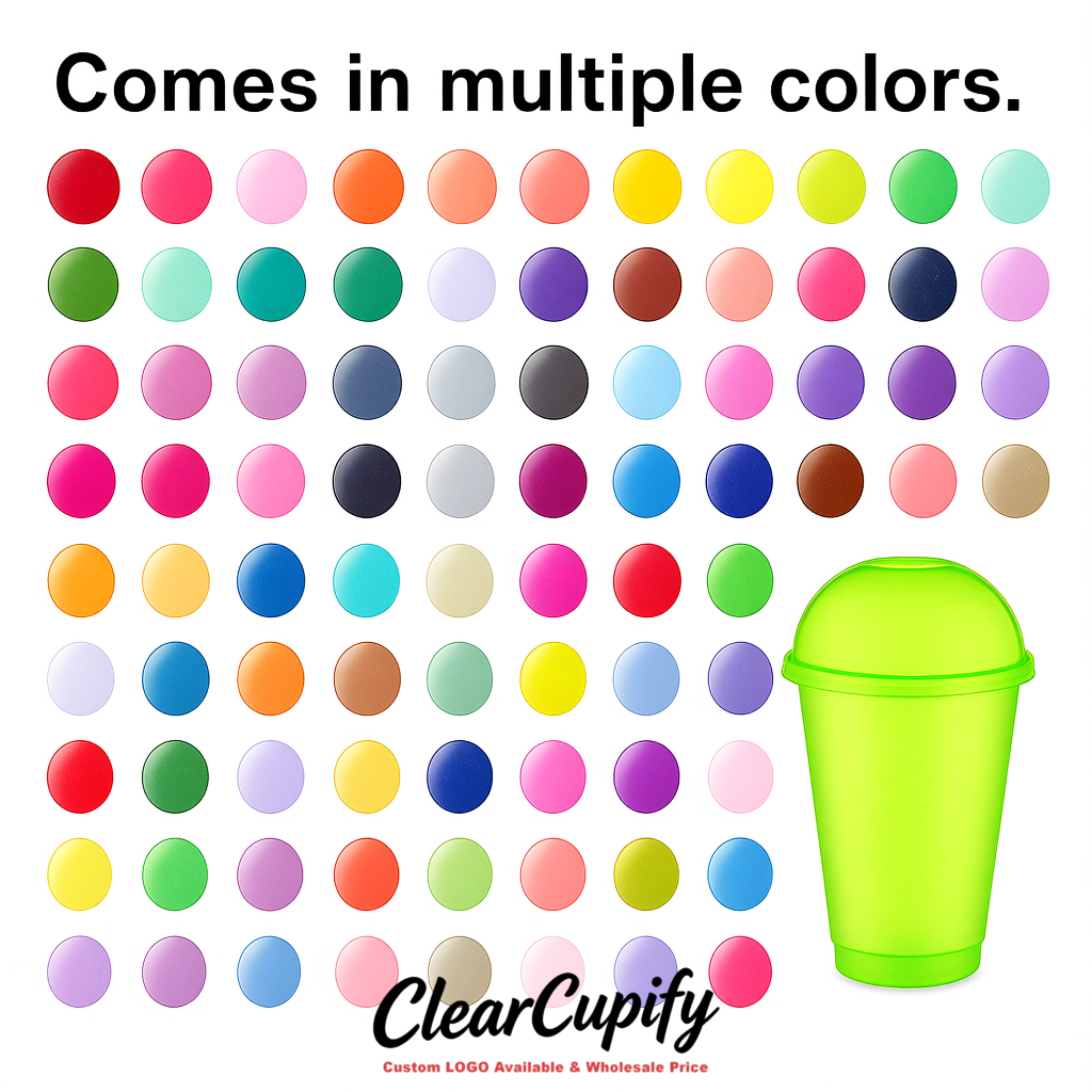Lime Green 16 oz Plastic Slushie Cups with Dome Lid & Detachable Spoon Straws for Milkshake, Boba, Smoothies, Iced Coffee