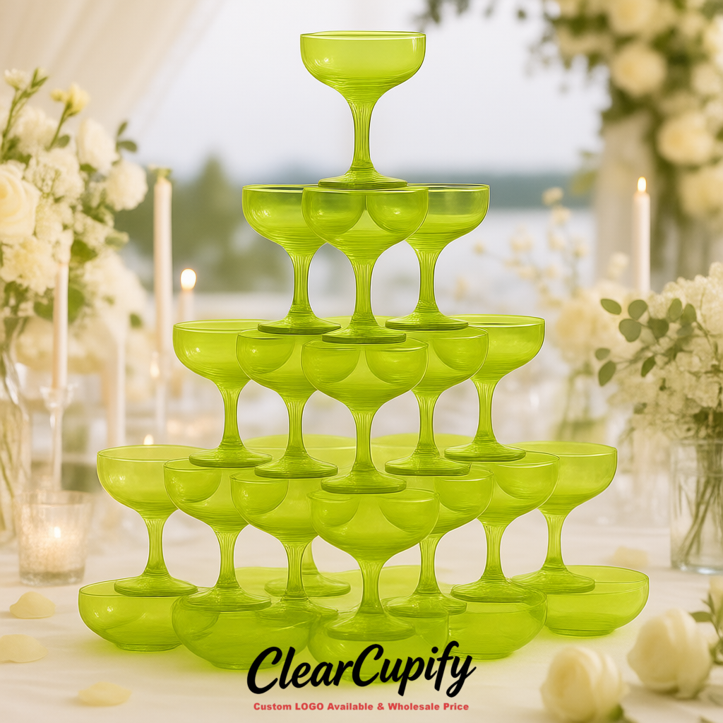 Lime Green 5oz Stackable Plastic Martini Glasses 4.13x3.14 inches/10.5x8 cm For Champagne Tower