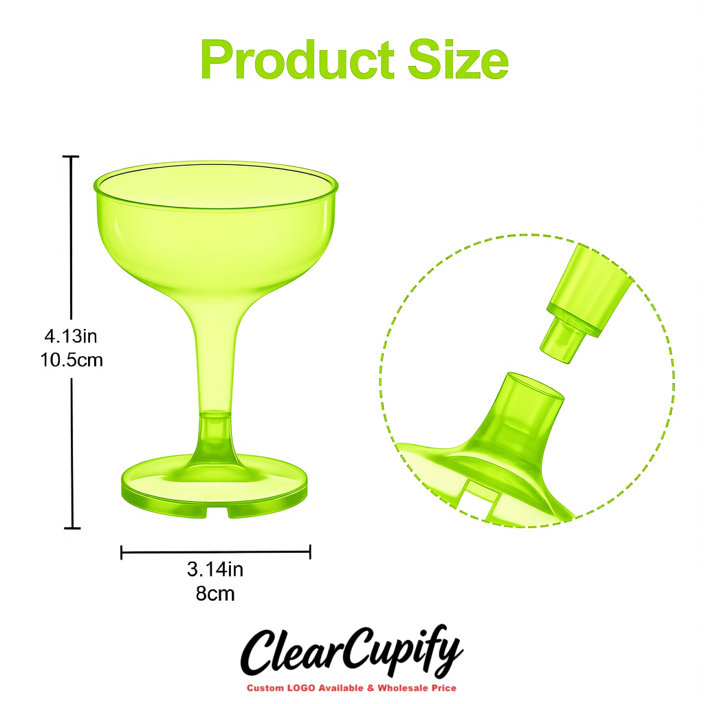 Lime Green 5oz Stackable Plastic Martini Glasses 4.13x3.14 inches/10.5x8 cm For Champagne Tower