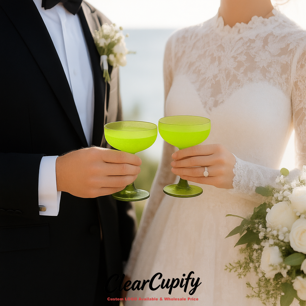 Lime Green 5oz Stackable Plastic Martini Glasses 4.13x3.14 inches/10.5x8 cm For Champagne Tower