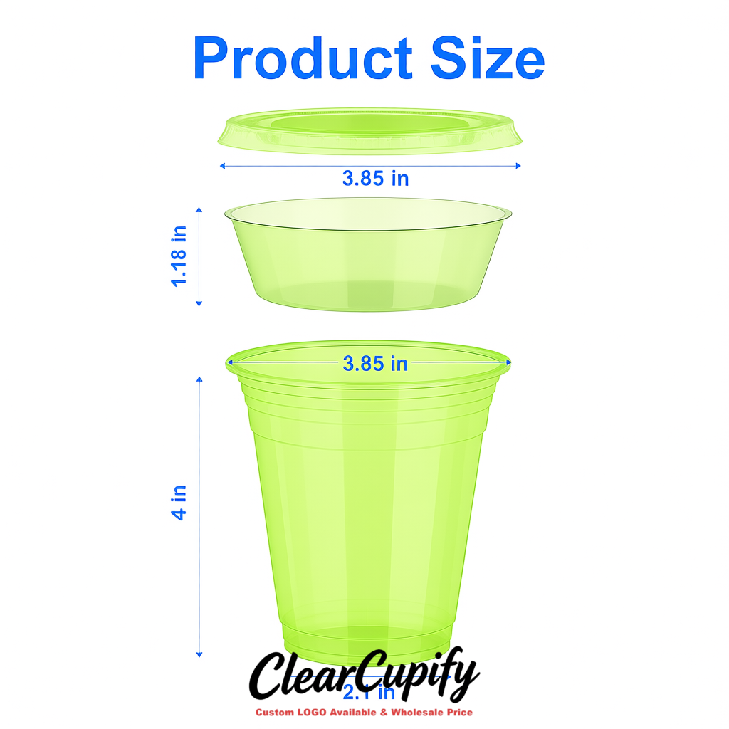 Lime Green 12 oz Disposable Plastic Parfait Cups with Insert & Flat lids 3.85 x 2.1 x 4 inches