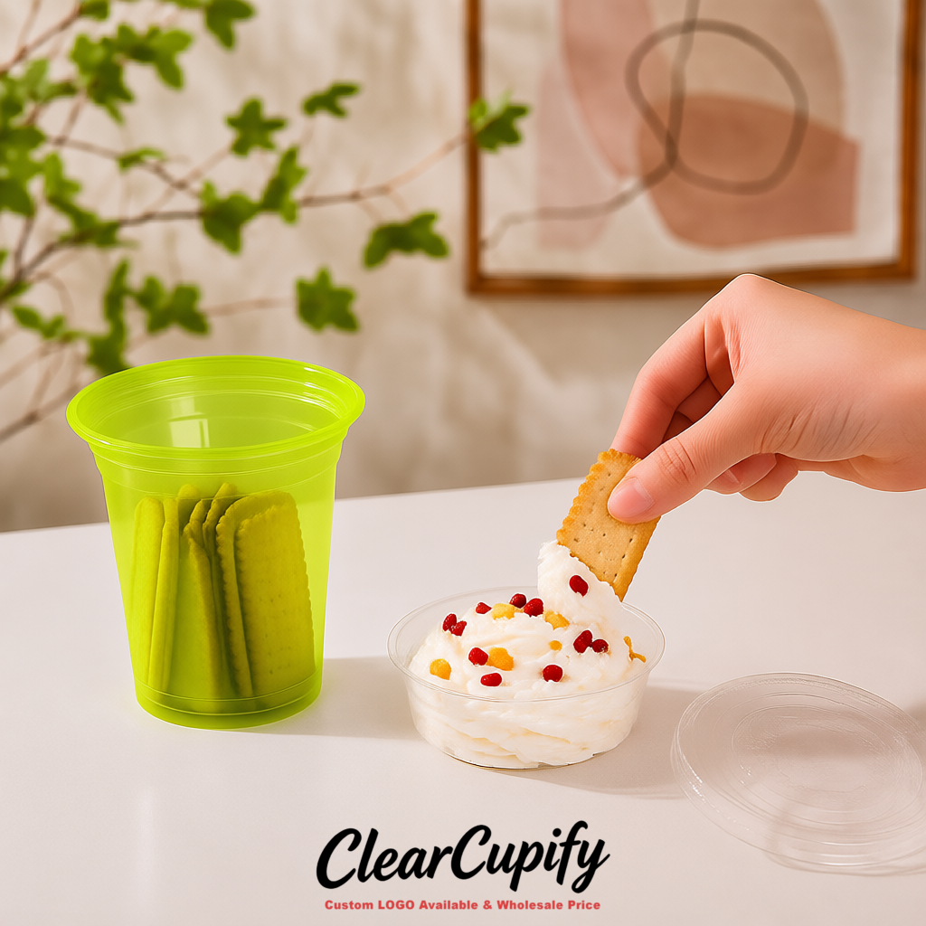 Lime Green 12 oz Disposable Plastic Parfait Cups with Insert & Flat lids 3.85 x 2.1 x 4 inches