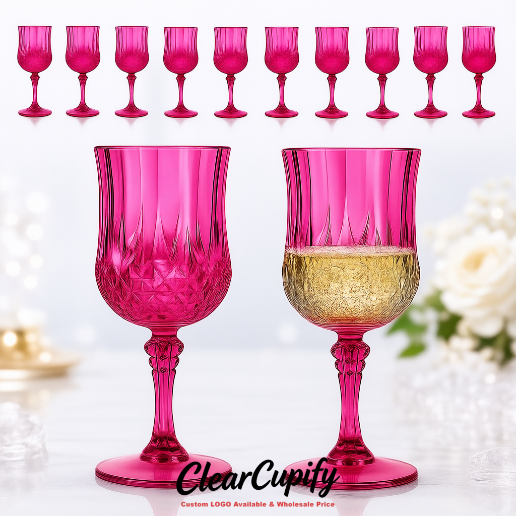 Magenta 7oz Acrylic Plastic Wine Goblets - 2.7 x 6.7 inches Party & Wedding Wine Glasses