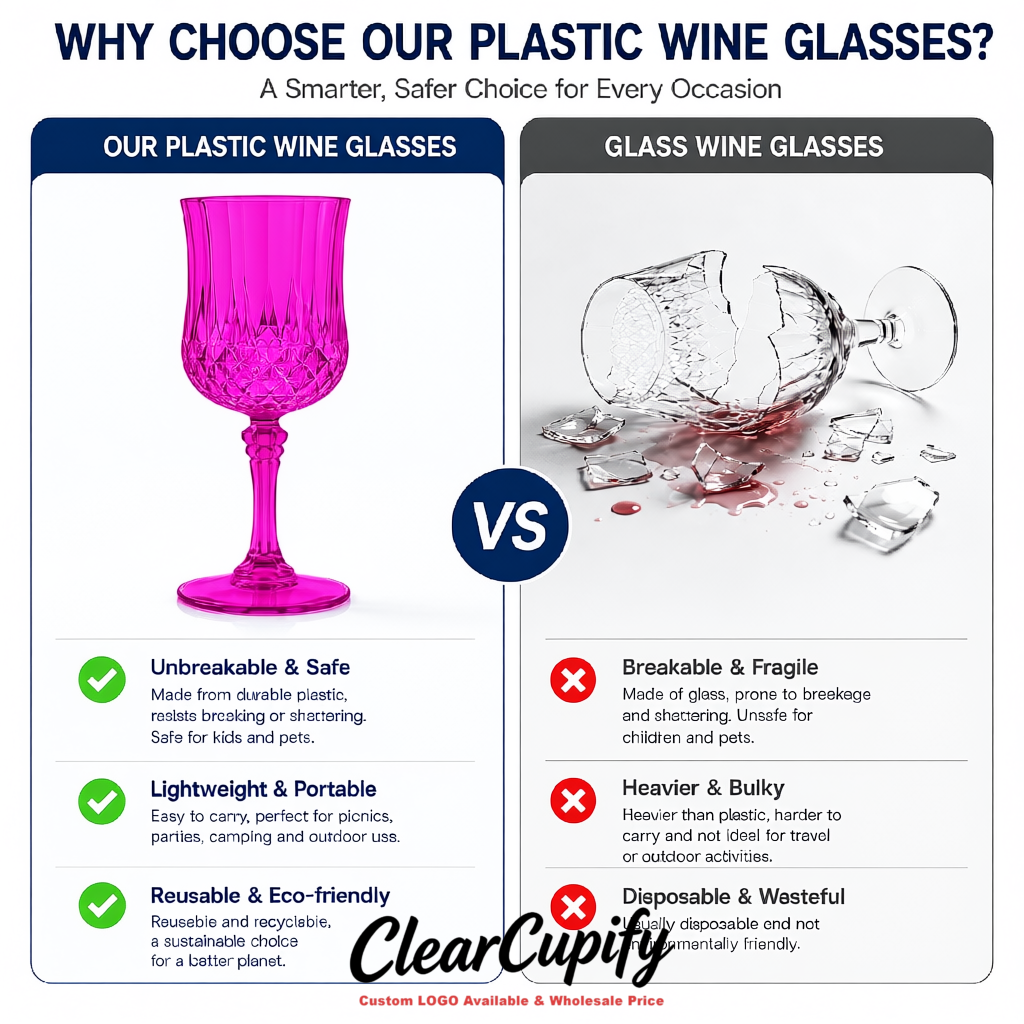 Magenta 7oz Acrylic Plastic Wine Goblets - 2.7 x 6.7 inches Party & Wedding Wine Glasses