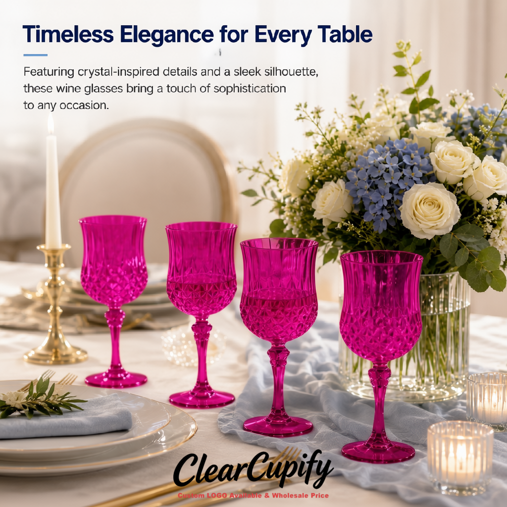 Magenta 7oz Acrylic Plastic Wine Goblets - 2.7 x 6.7 inches Party & Wedding Wine Glasses