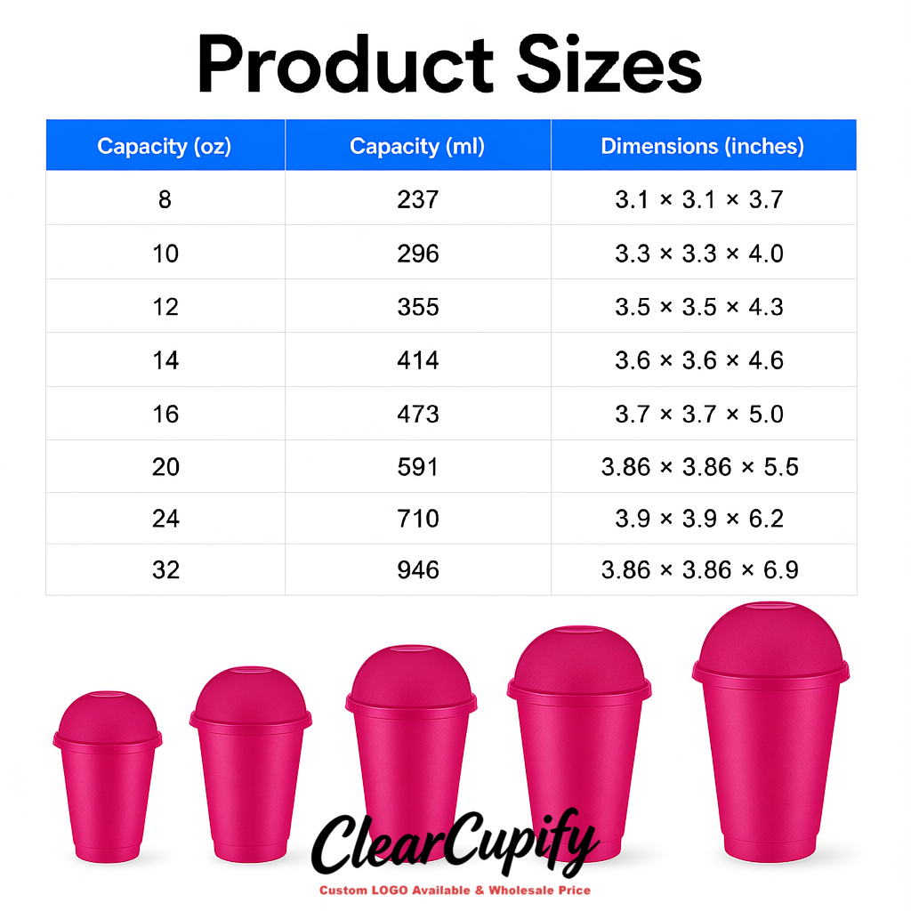 Magenta 16 oz Plastic Slushie Cups with Dome Lid & Detachable Spoon Straws for Milkshake, Boba, Smoothies, Iced Coffee
