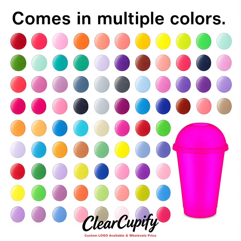 Magenta 16 oz Plastic Slushie Cups with Dome Lid & Detachable Spoon Straws for Milkshake, Boba, Smoothies, Iced Coffee