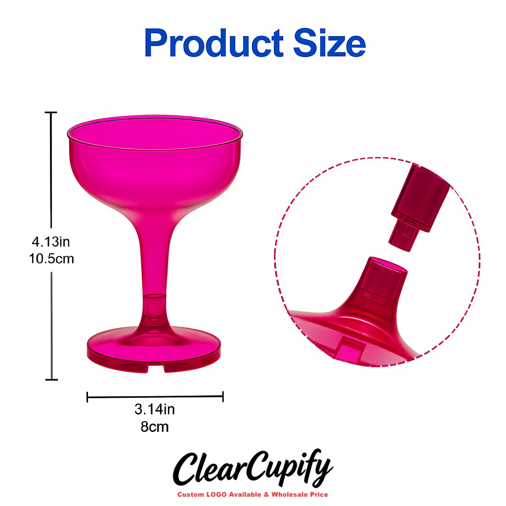 Magenta 5oz Stackable Plastic Martini Glasses 4.13x3.14 inches/10.5x8 cm For Champagne Tower