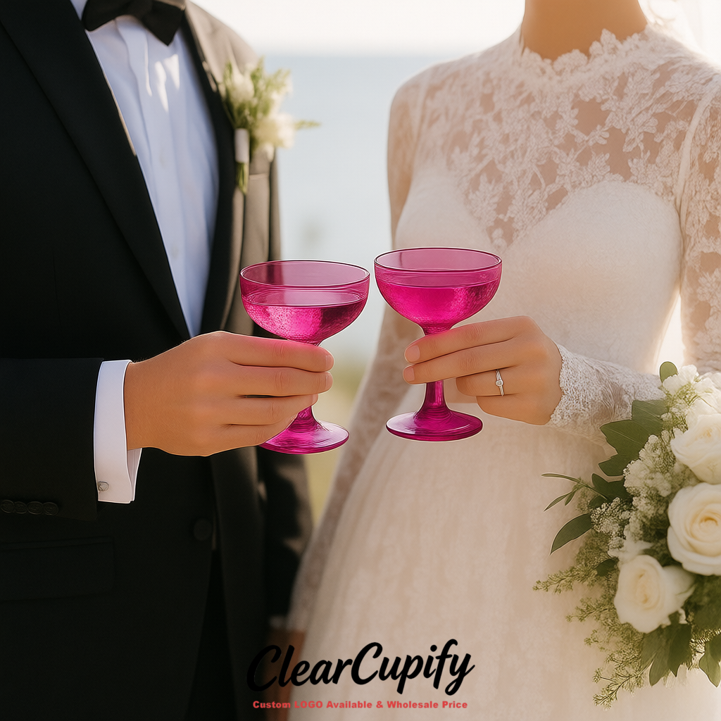 Magenta 5oz Stackable Plastic Martini Glasses 4.13x3.14 inches/10.5x8 cm  For Champagne Tower