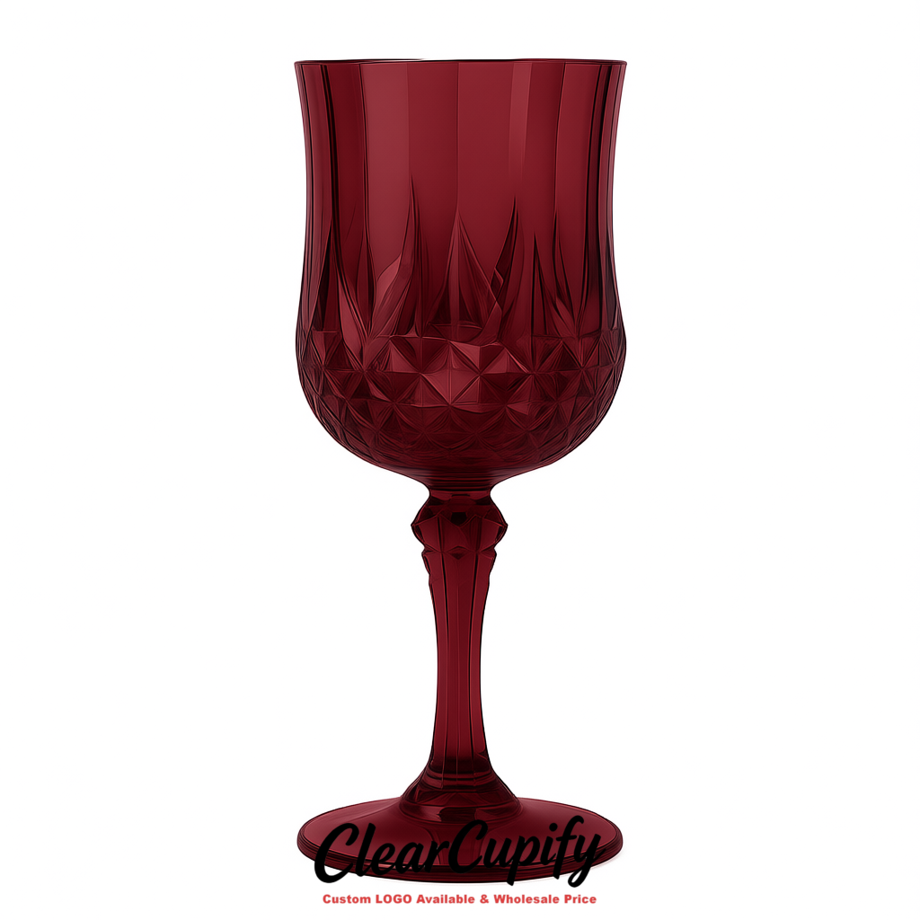 Maroon 7oz Acrylic Plastic Wine Goblets - 2.7 x 6.7 inches Party & Wedding Wine Glasses