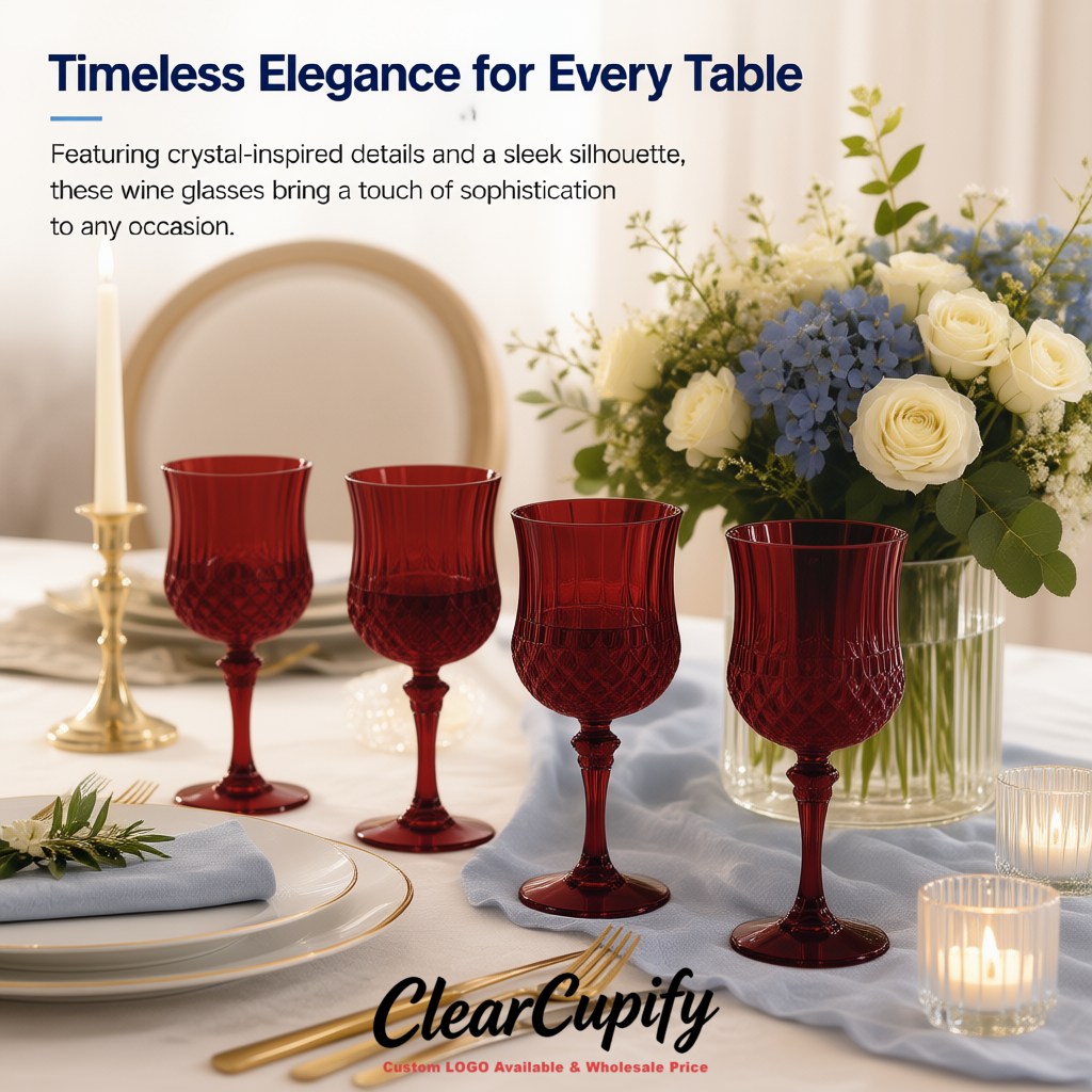 Maroon 7oz Acrylic Plastic Wine Goblets - 2.7 x 6.7 inches Party & Wedding Wine Glasses