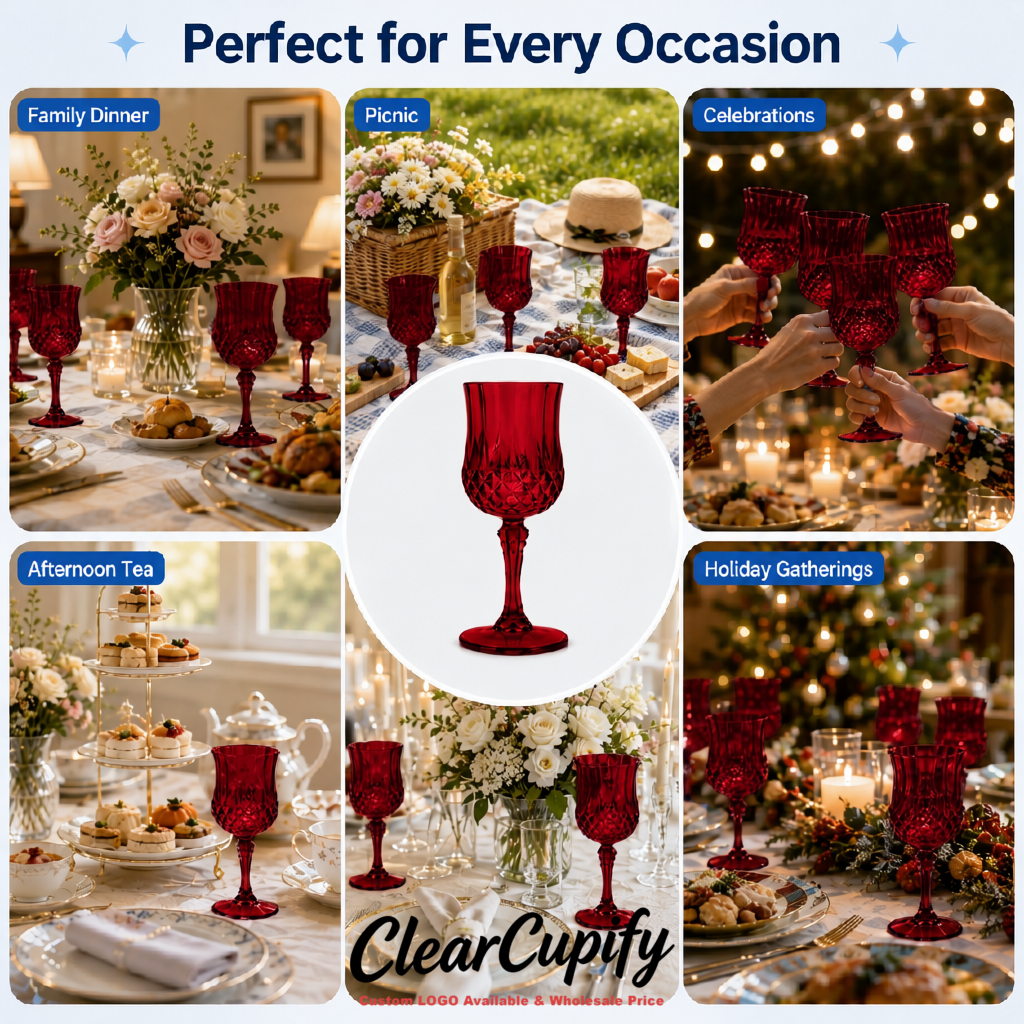 Maroon 7oz Acrylic Plastic Wine Goblets - 2.7 x 6.7 inches Party & Wedding Wine Glasses