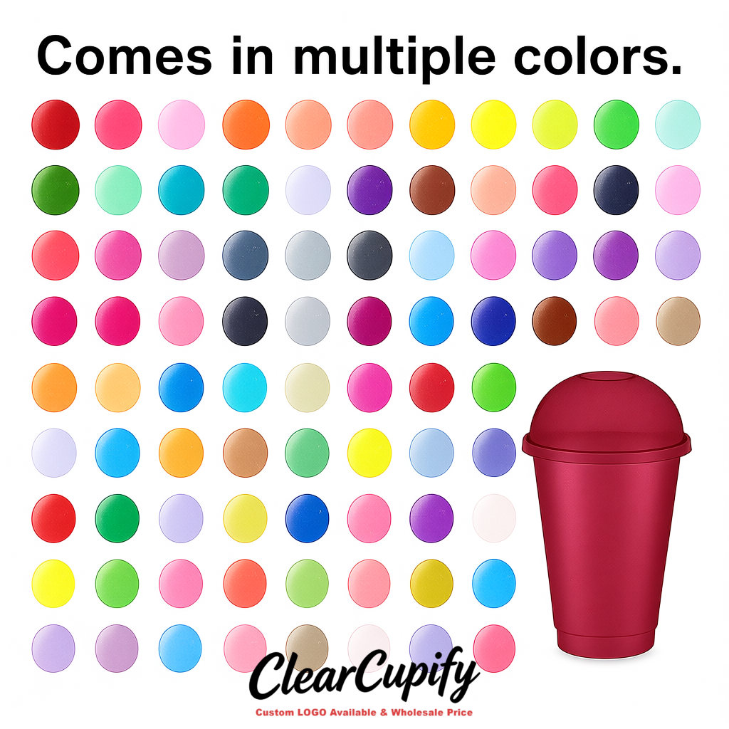 Maroon 16 oz Plastic Slushie Cups with Dome Lid & Detachable Spoon Straws for Milkshake, Boba, Smoothies, Iced Coffee
