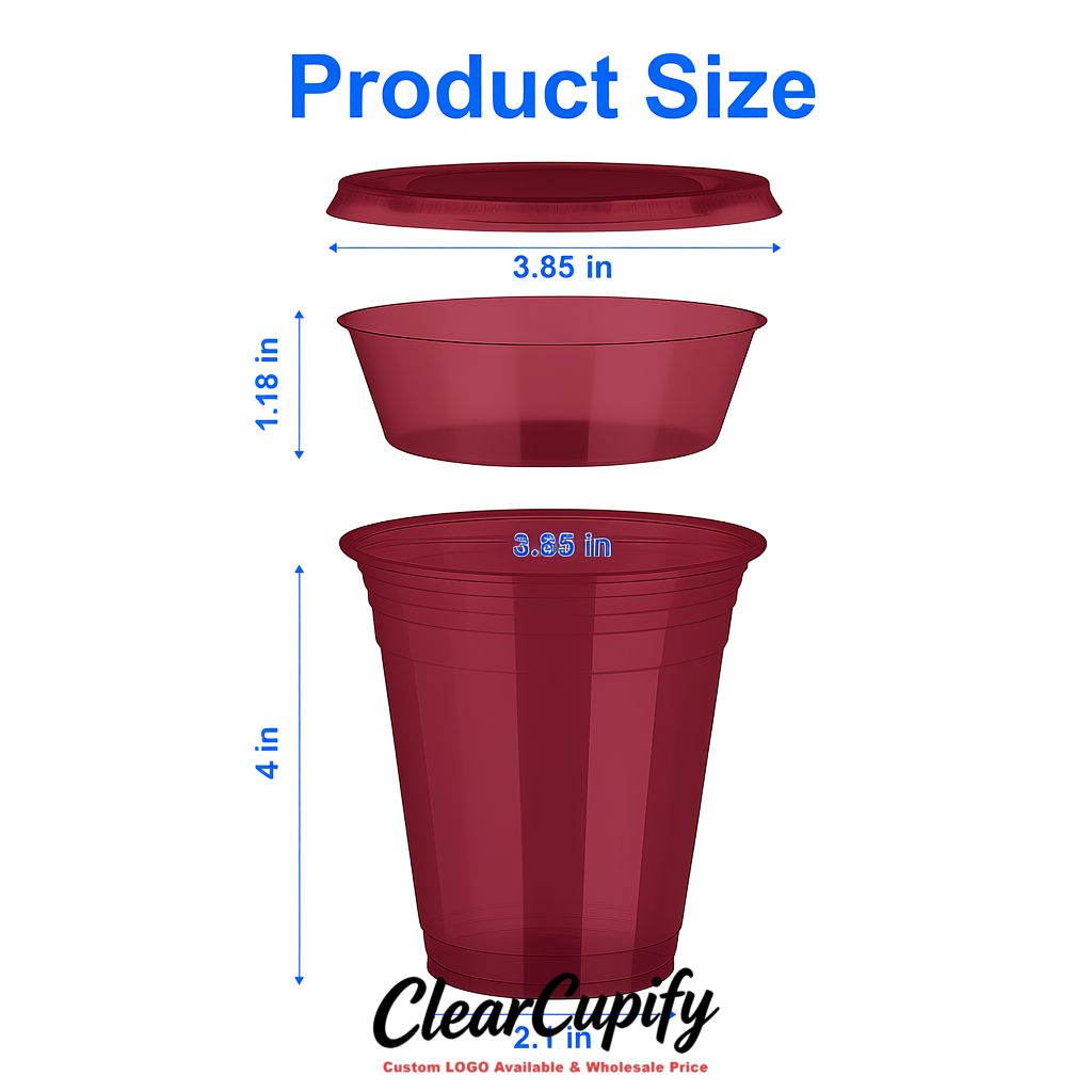 Maroon 12 oz Disposable Plastic Parfait Cups with Insert & Flat lids 3.85 x 2.1 x 4 inches
