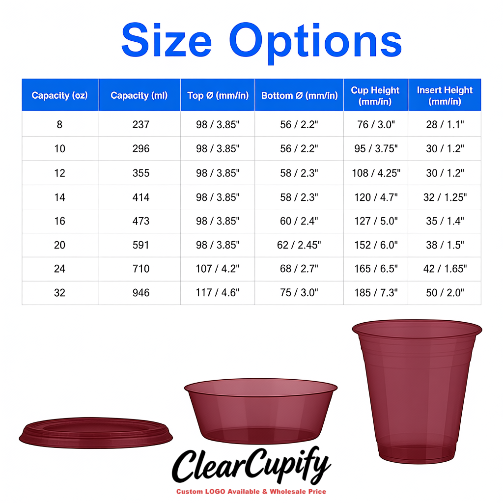 Maroon 12 oz Disposable Plastic Parfait Cups with Insert & Flat lids 3.85 x 2.1 x 4 inches